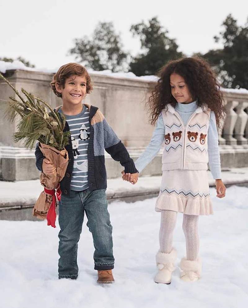 Gilet zippé à motif ours pour filles - Première gelée