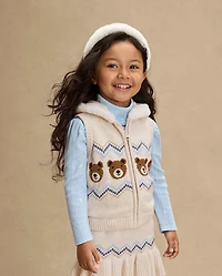 Girls Bear Fairisle Zip Up Vest - First Frost