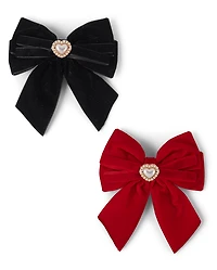 Girls Bow Heart Hair Clip 2-Pack - Royal Christmas