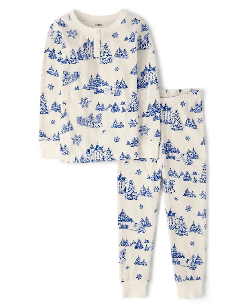 Pyjama Henley en coton à motif toile pour enfants, coupe ajustée, hiver