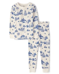 Pyjama Henley en coton à motif toile pour enfants, coupe ajustée, hiver