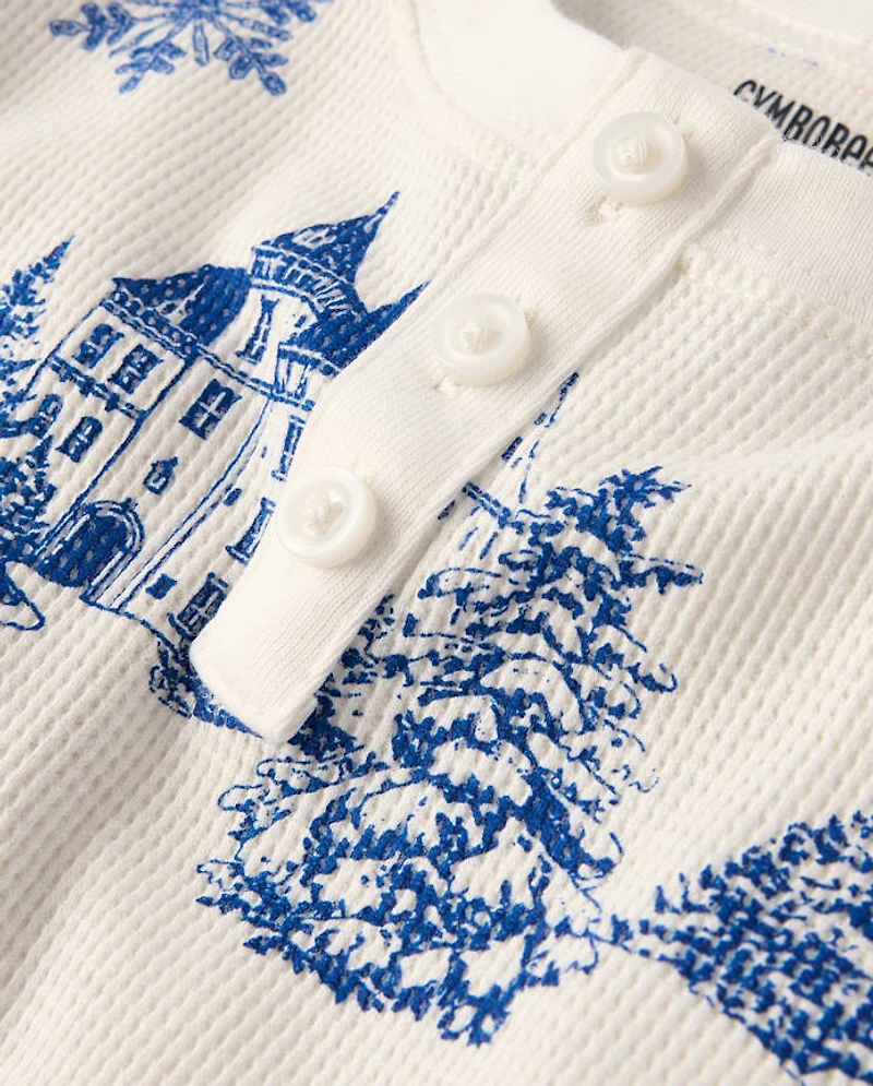 Kids Winter Toile Snug Fit Cotton Henley Pajamas