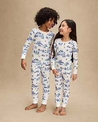 Kids Winter Toile Snug Fit Cotton Henley Pajamas
