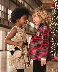 Girls Glitter Bow Round Bag - Royal Christmas