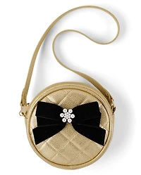 Girls Glitter Bow Round Bag - Royal Christmas