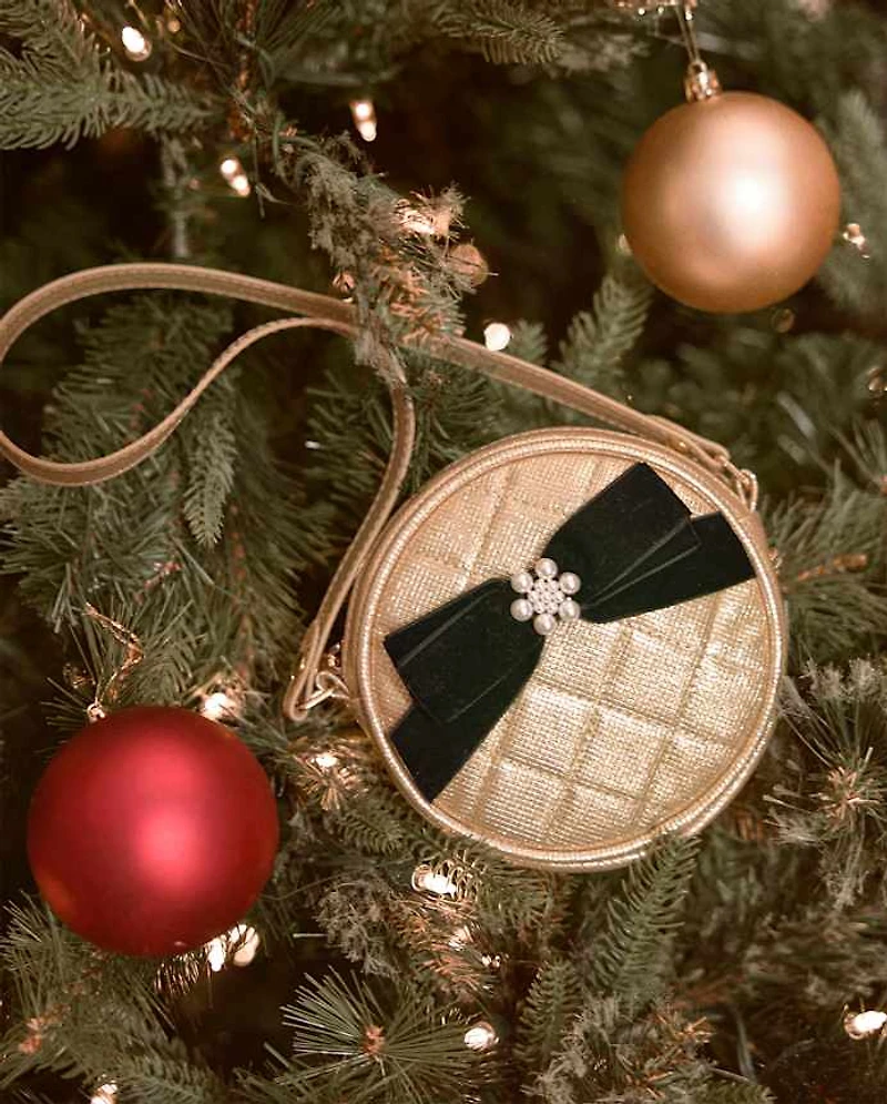 Girls Glitter Bow Round Bag - Royal Christmas