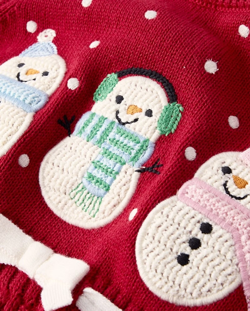 Girls Crochet Snowman Sweater Dress - Royal Christmas