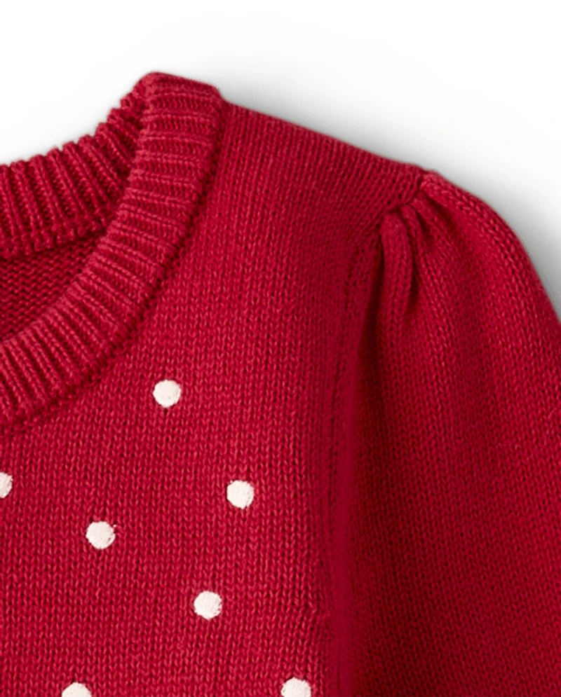 Girls Crochet Snowman Sweater Dress - Royal Christmas