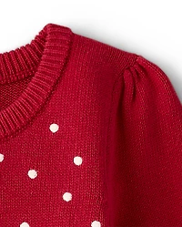 Girls Crochet Snowman Sweater Dress - Royal Christmas