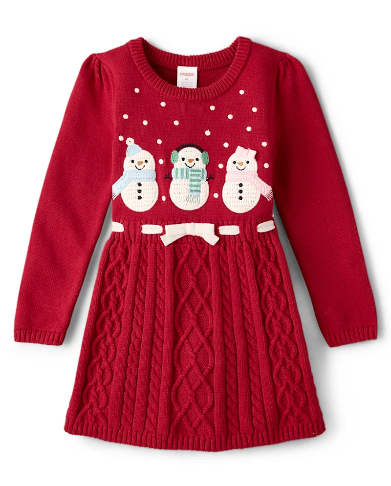 Girls Crochet Snowman Sweater Dress - Royal Christmas