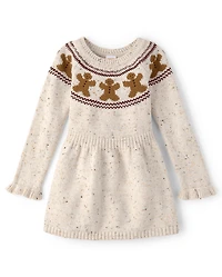Girls Intarsia Gingerbread Ruffle Sweater Dress - Royal Christmas