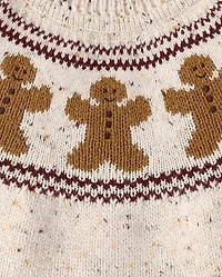 Girls Intarsia Gingerbread Ruffle Sweater Dress - Royal Christmas