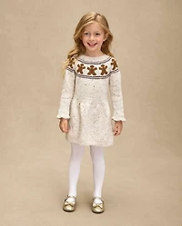 Girls Intarsia Gingerbread Ruffle Sweater Dress - Royal Christmas