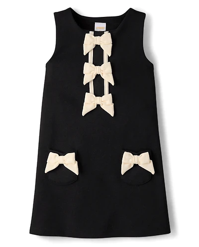 Girls Bow Ponte Shift Dress - Petit Paris