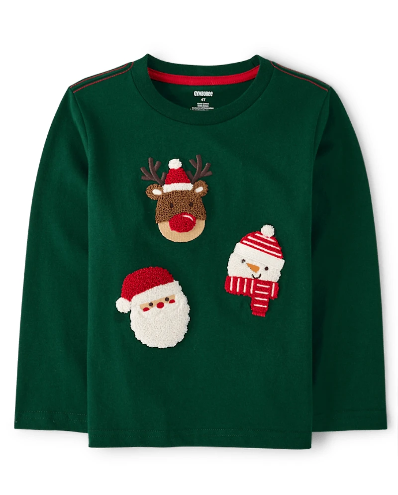 Boys Chenille Embroidered Holiday Top - Royal Christmas