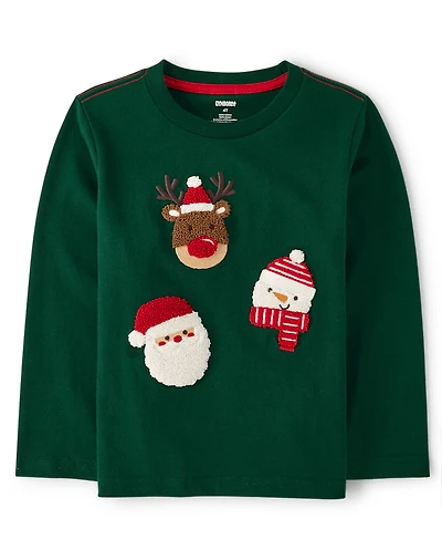 Boys Chenille Embroidered Holiday Top - Royal Christmas