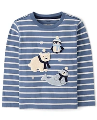 Boys Striped Embroidered Polar Animals Top - First Frost