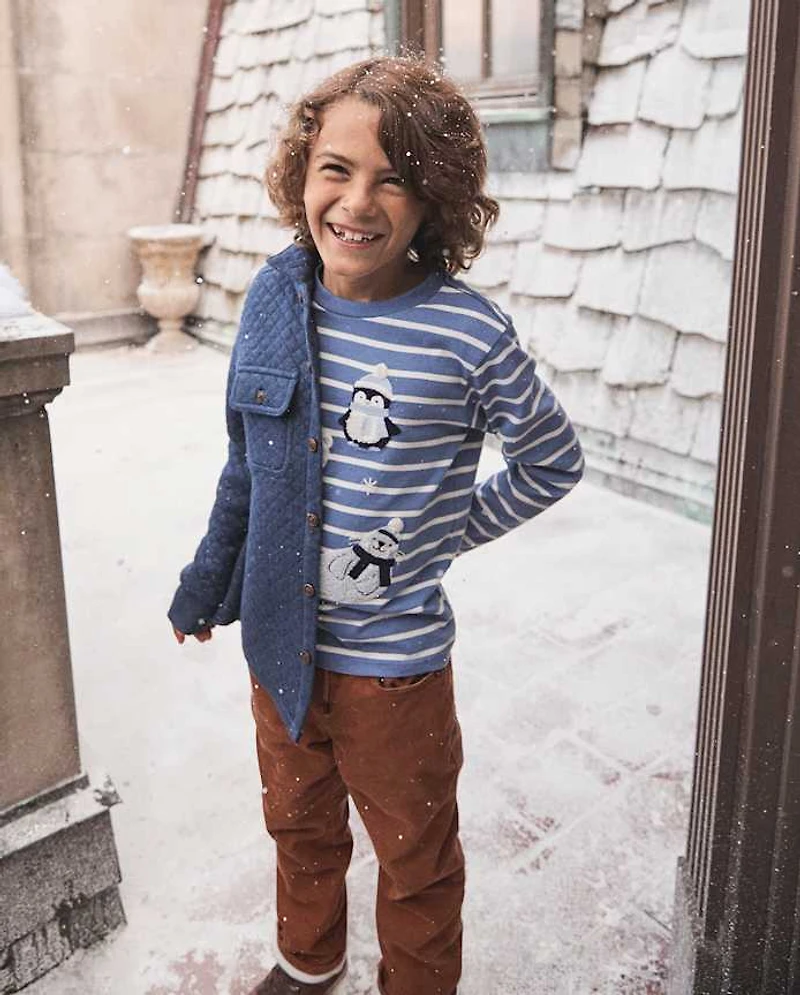 Boys Striped Embroidered Polar Animals Top - First Frost