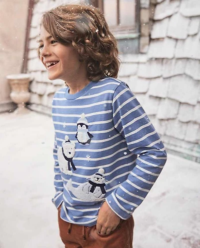 Boys Striped Embroidered Polar Animals Top - First Frost
