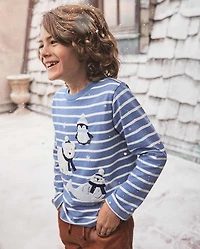 Boys Striped Embroidered Polar Animals Top - First Frost