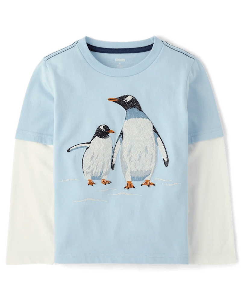 Haut à volants brodé pingouin pour garçon - Premier gel