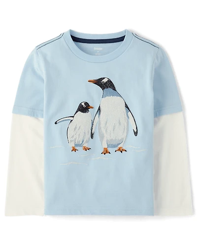 Haut à volants brodé pingouin pour garçon - Premier gel