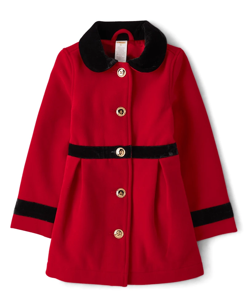 Girls Velvet Trim Coat - Royal Christmas