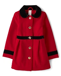 Girls Velvet Trim Coat - Royal Christmas