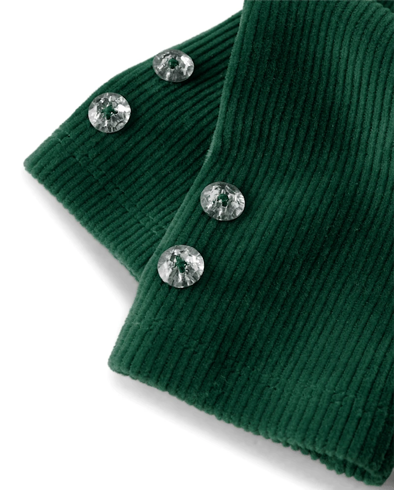 Girls Rhinestone High Rise Faux Cord Leggings - Royal Christmas