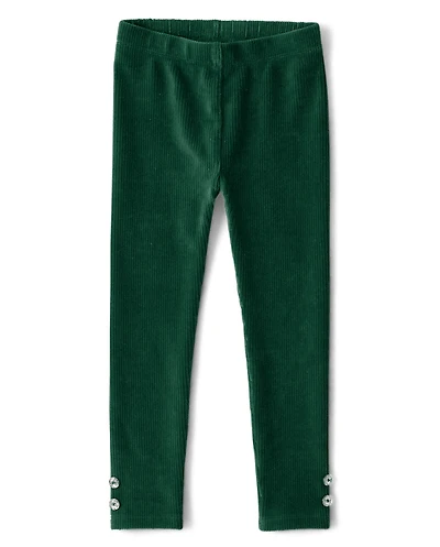 Girls Rhinestone High Rise Faux Cord Leggings - Royal Christmas