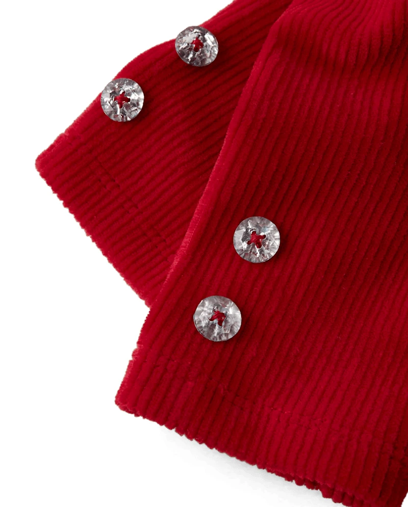 Girls Rhinestone High Rise Faux Cord Leggings - Royal Christmas