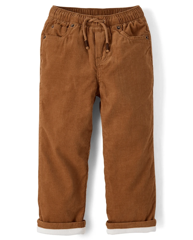 Boys Microfleece Lined Corduroy Pull On Pants - Little Essentials