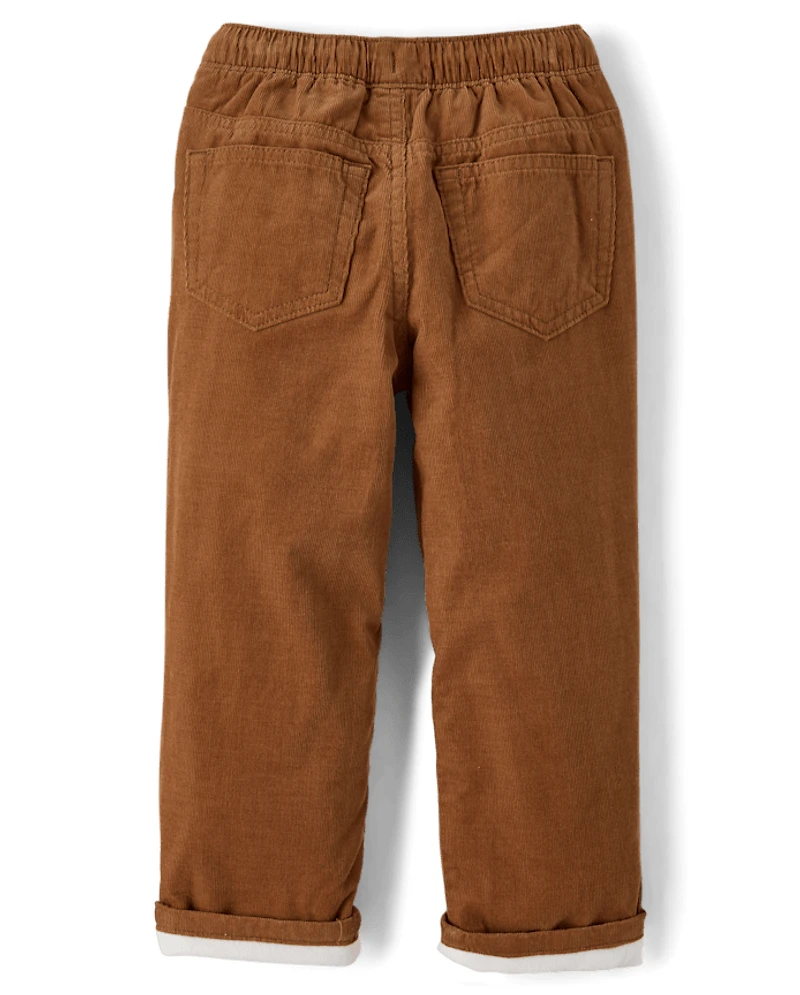 Boys Microfleece Lined Corduroy Pull On Pants - Little Essentials