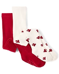 Girls Bow Cable Knit Tights 2-Pack