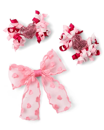 Girls Heart Bow Hair Clip 3-Pack - Mon Cheri