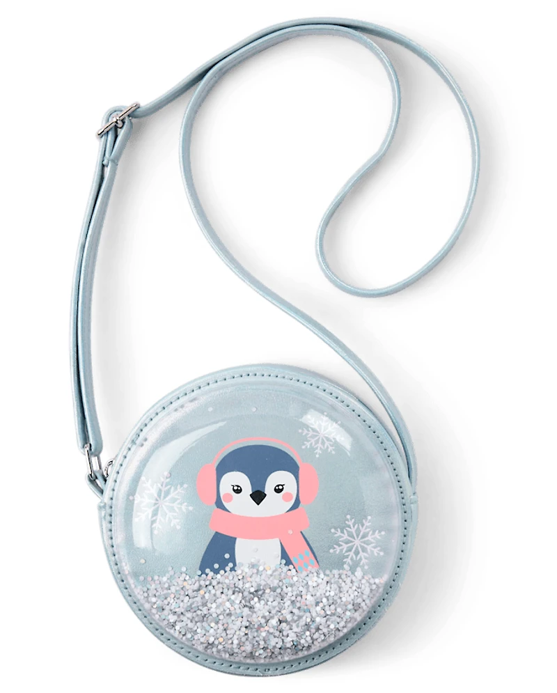Girls Shakey Glitter Penguin Round Bag - First Frost