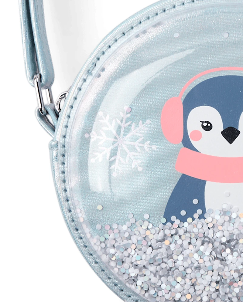 Girls Shakey Glitter Penguin Round Bag - First Frost