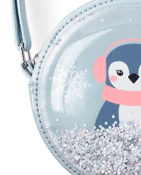 Girls Shakey Glitter Penguin Round Bag - First Frost
