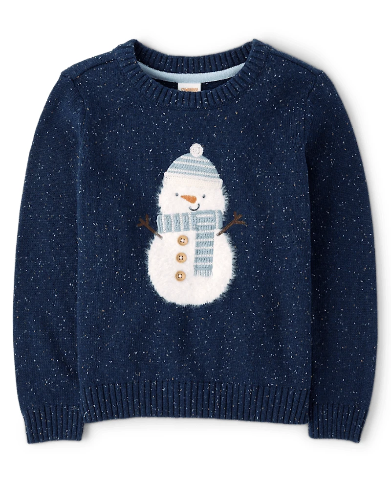 Boys Crochet Snowman Sweater - Royal Christmas