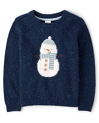 Boys Crochet Snowman Sweater - Royal Christmas