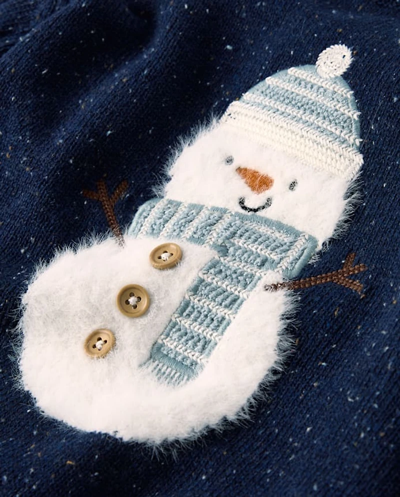 Boys Crochet Snowman Sweater - Royal Christmas