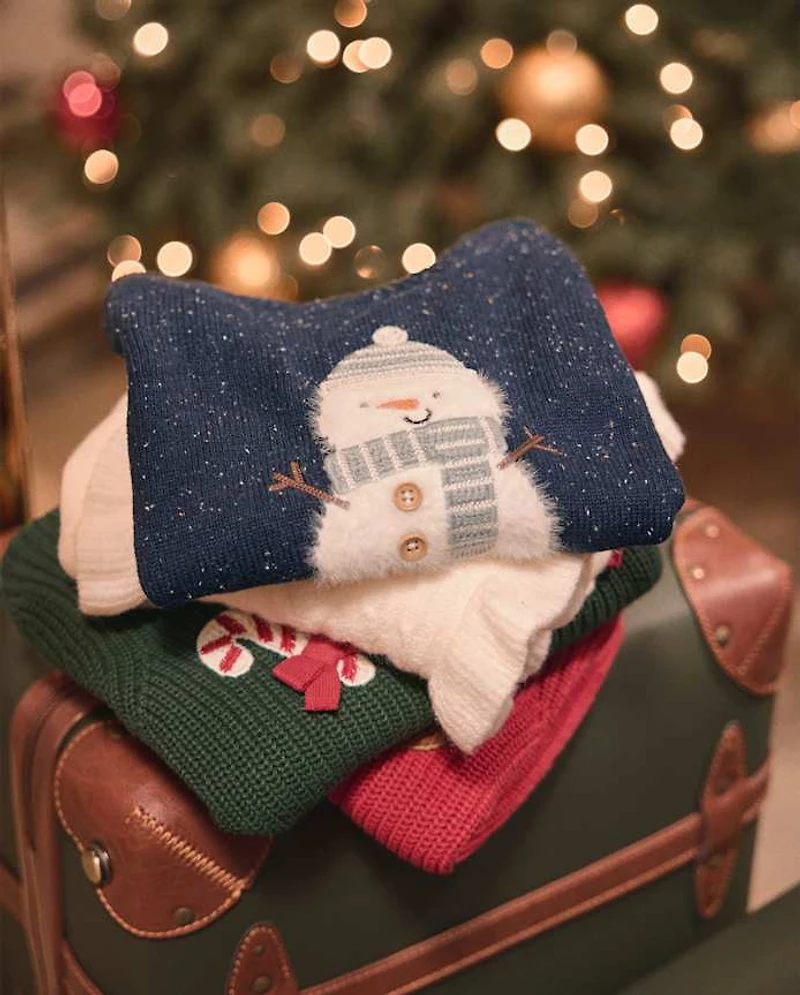 Boys Crochet Snowman Sweater - Royal Christmas