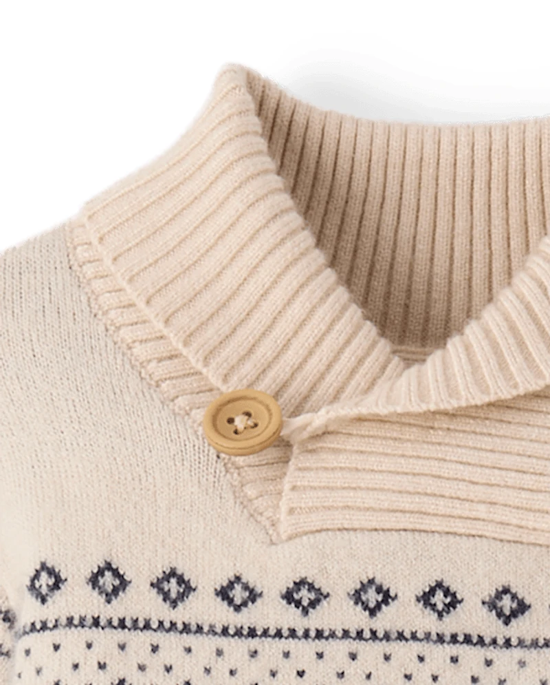 Baby Boys Reindeer Fairisle Shawl Collar Sweater Jumpsuit