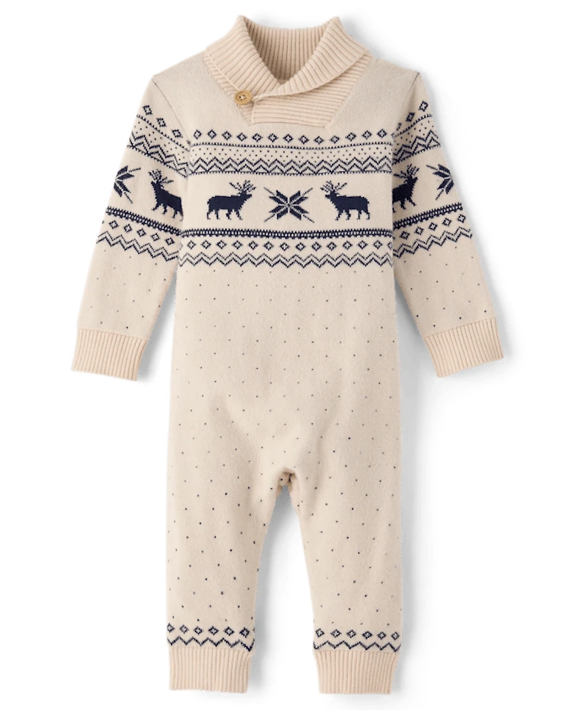 Combinaison pull à col châle Fair Isle motif renne pour bébé garçon
