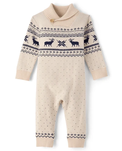 Combinaison pull à col châle Fair Isle motif renne pour bébé garçon
