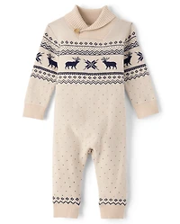 Combinaison pull à col châle Fair Isle motif renne pour bébé garçon