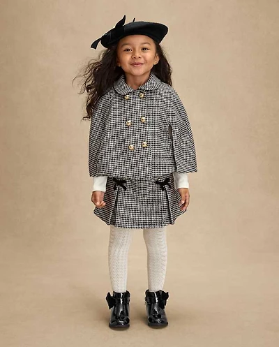 Girls Houndstooth Pleated Bow Skirt - Petit Paris