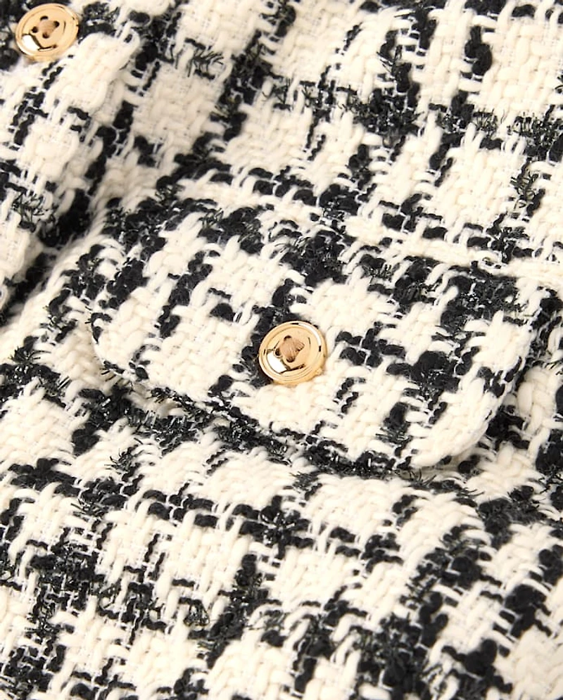 Girls Plaid Button Tweed Shift Dress - Petit Paris