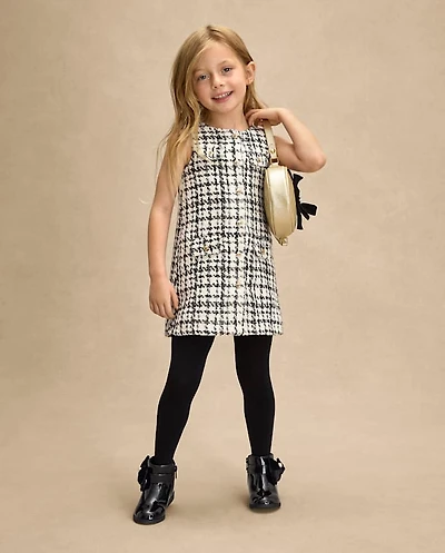 Girls Plaid Button Tweed Shift Dress - Petit Paris