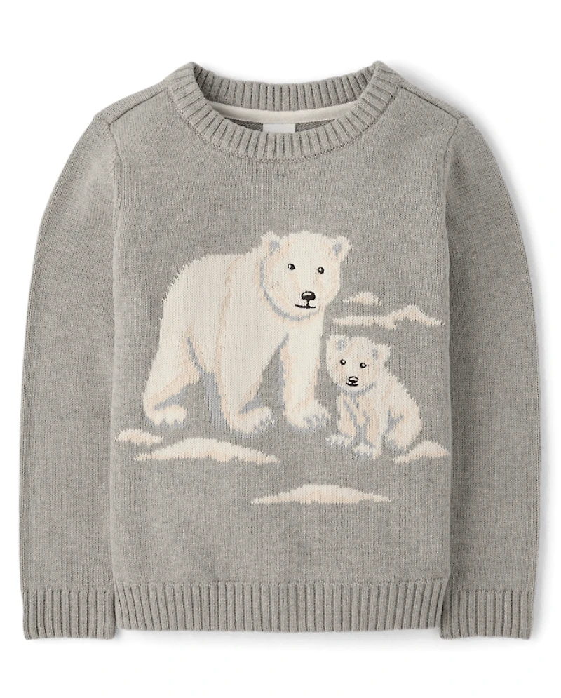 Boys Intarsia Polar Bear Sweater - First Frost